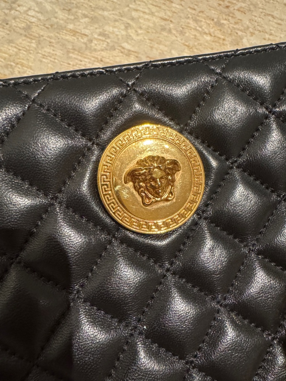 Versace Black Quilted Leather Shoulder Bag with Gold Medallion and Chain - Picture 4 of 7